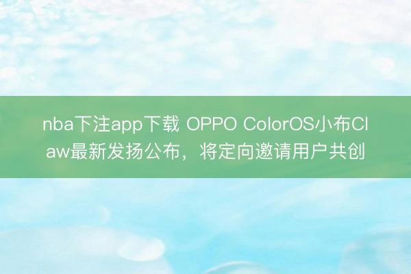 nba下注app下载 OPPO ColorOS小布Claw最新发扬公布，将定向邀请用户共创