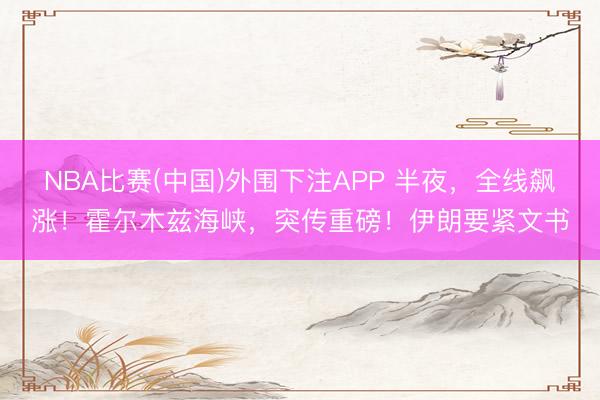 NBA比赛(中国)外围下注APP 半夜，全线飙涨！霍尔木兹海峡，突传重磅！伊朗要紧文书